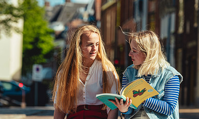 Studenten die studieboeken lezen in de stad
