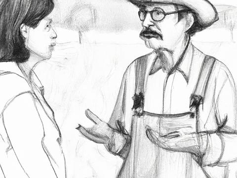 DALL·E 2023-07-18 13.25.38 - A pencil sketch of a scientist talking to a farmer..png