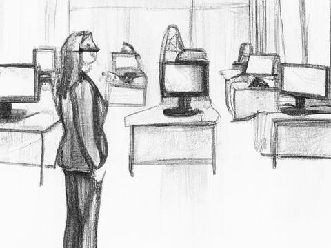 DALL·E 2023-07-18 13.31.57 - A pencil sketch of a teacher standing in front of a classroom filled with only computer screens..png