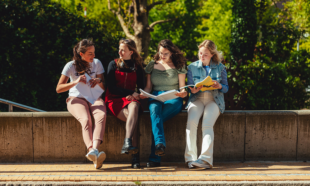 Vier studenten in de stad