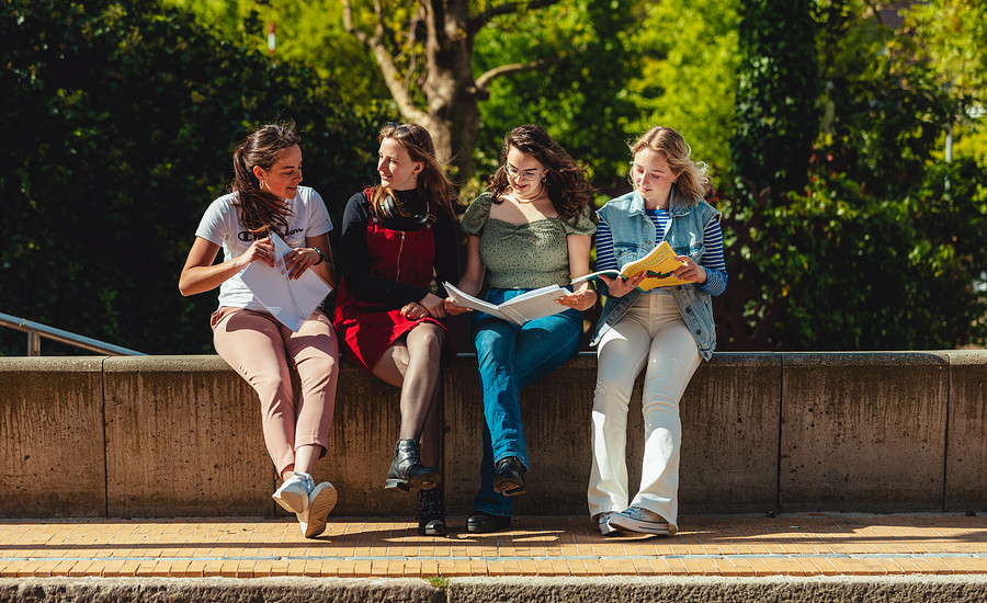 Vier studenten in de stad