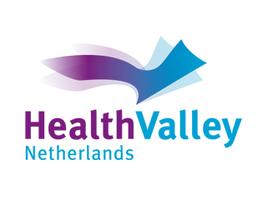 Logo van het bedrijf Health Valley in de kleuren paars en blauw.