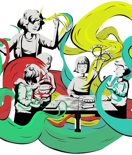 Een illustratie van kinderen die muziek aan het maken zijn