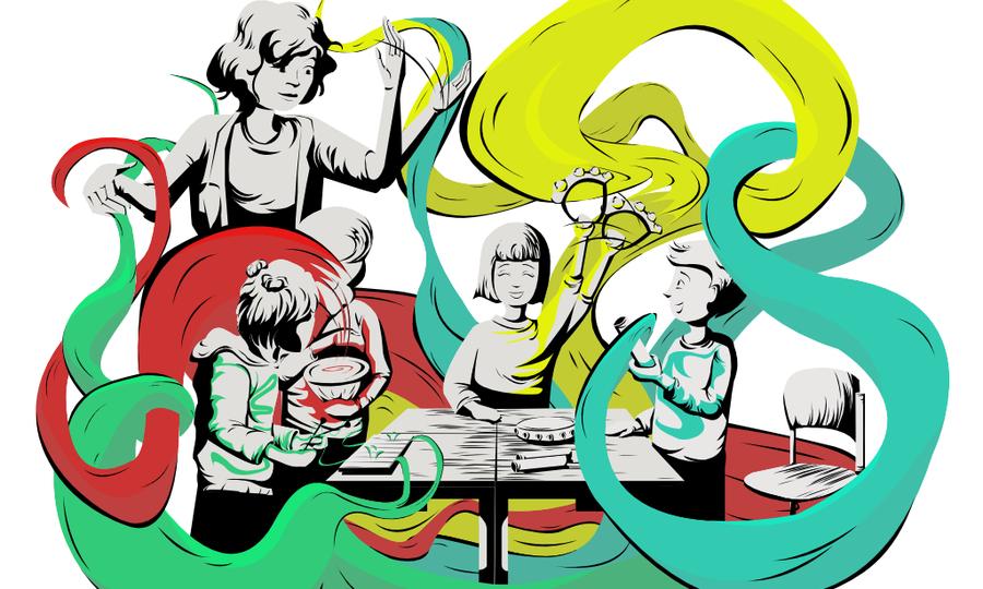 Een illustratie van kinderen die muziek aan het maken zijn