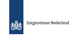 Logo voor het Zorginstituut Nederland. Links het blauwe logo van de Rijksoverheid met rechts de zwarte letters met de naam.